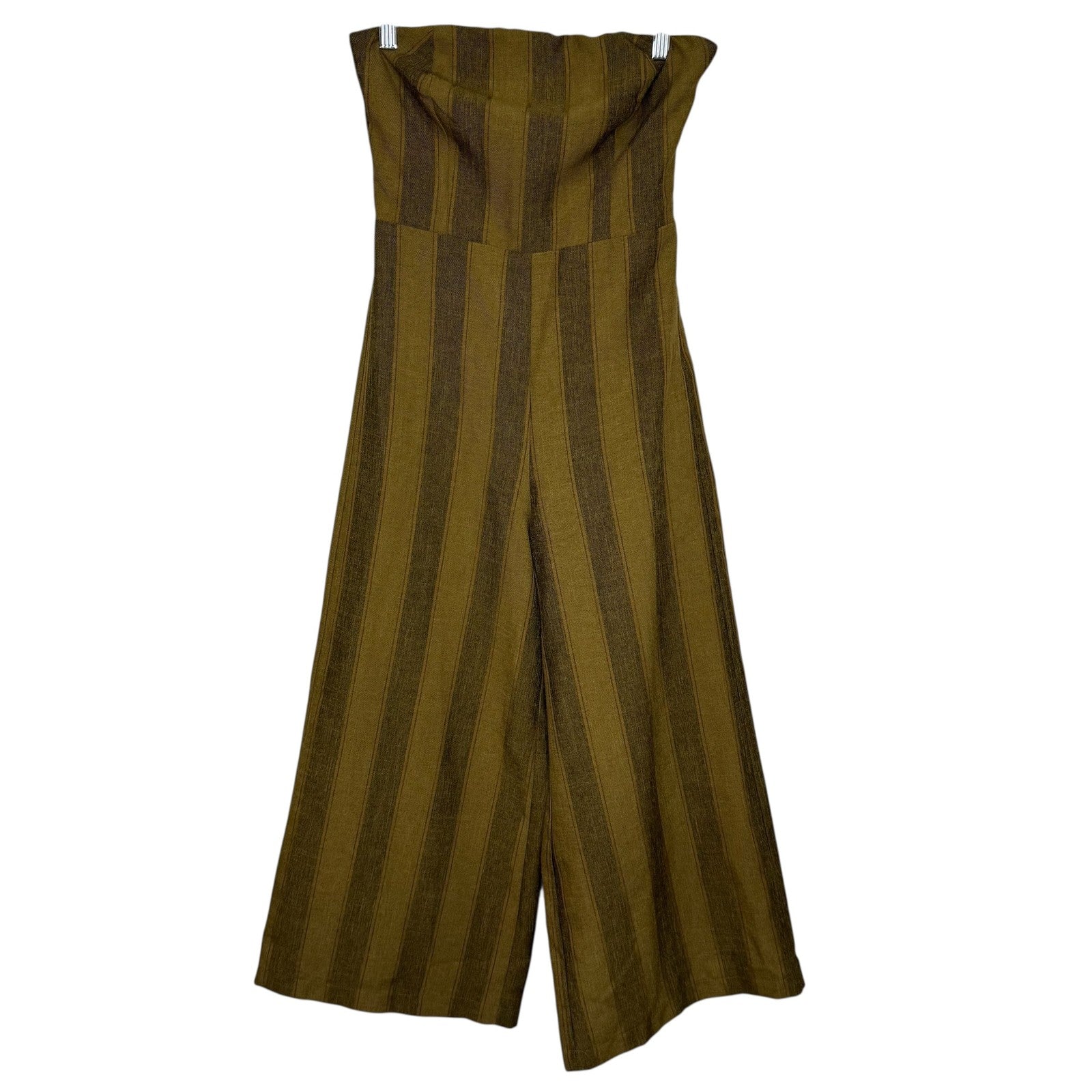 Urban Outfitters Jumpsuit Womens XS Brown Striped Wide Leg Strapless Cropped - Flair - Style