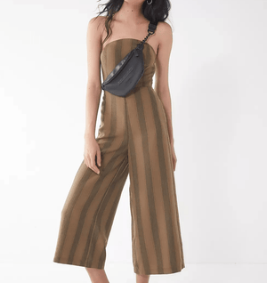 Urban Outfitters Jumpsuit Womens XS Brown Striped Wide Leg Strapless Cropped - Flair - Style