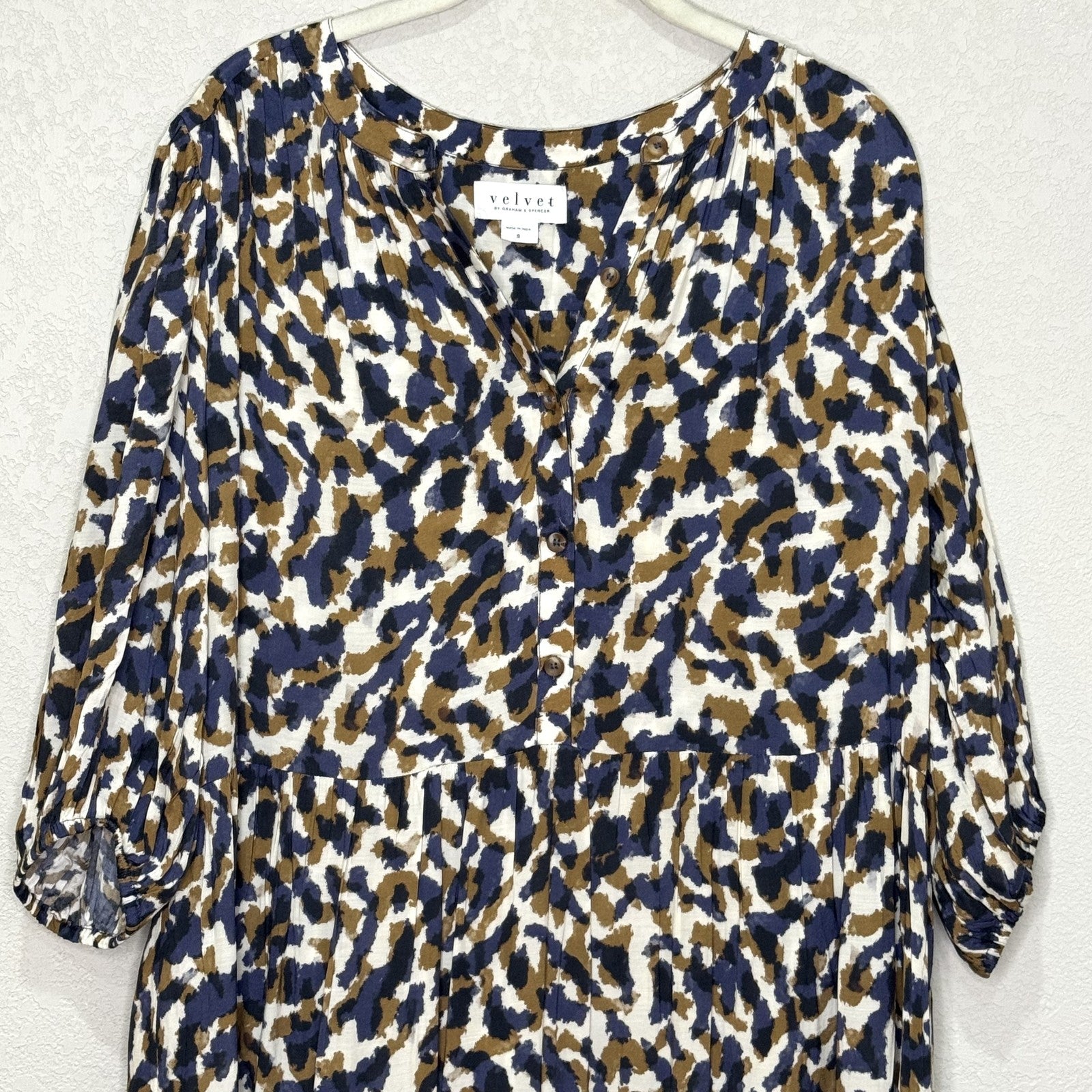 Velvet by Graham & Spencer Dress Womens Small Smudge Print Tiered Boho - Flair - Style