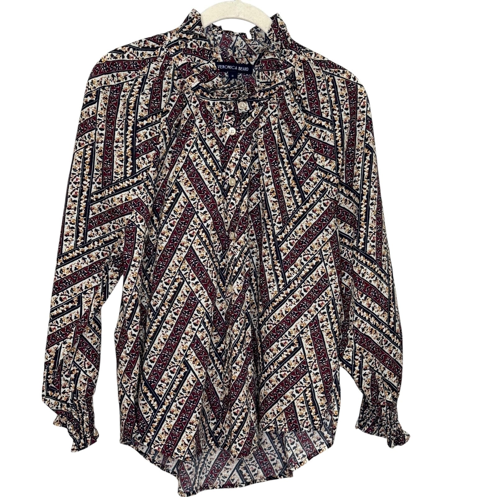 Veronica Beard Calisto Blouse Women Medium Button Front Ruffle Collar Top Shirt - Flair - Style