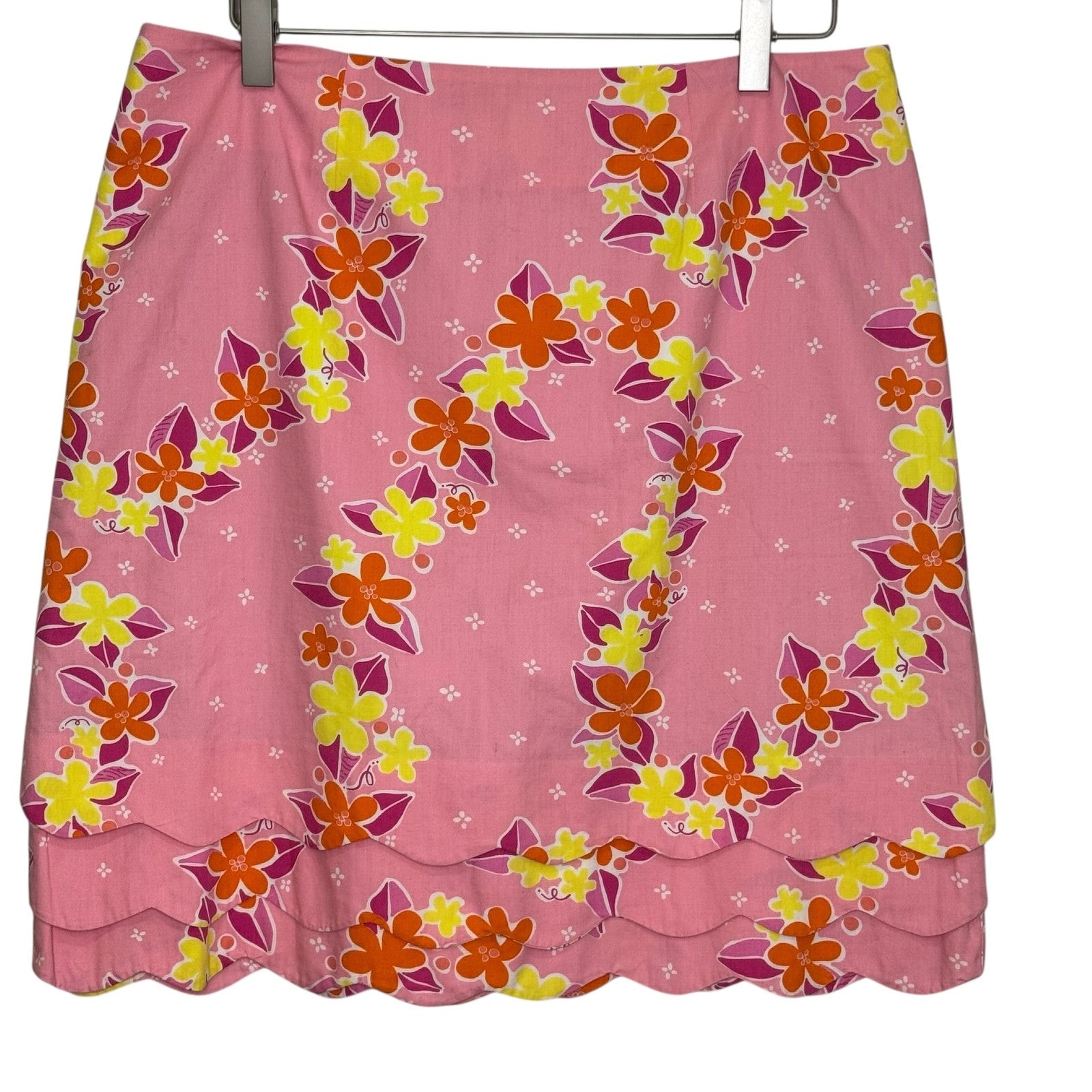 Vtg Lilly Pulitzer Skirt Size 8 Floral Scallop Hem Layered Preppy Summer Casual - Flair - Style