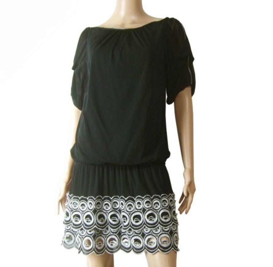 VTG Vivienne Tam Dress Y2K Petite Embroidered Zipper Trim Neckline Size 2 - Flair - Style