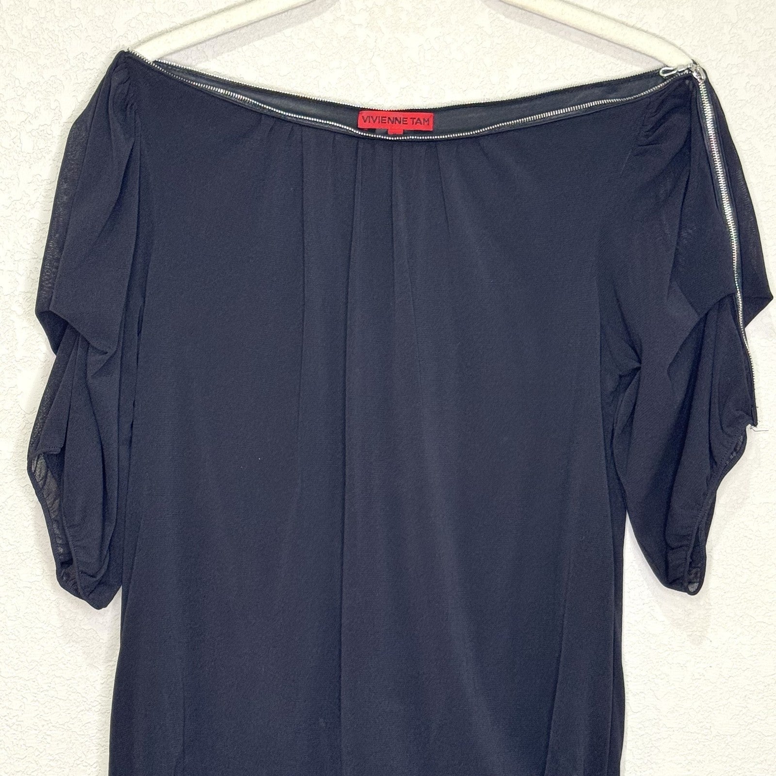 VTG Vivienne Tam Dress Y2K Petite Embroidered Zipper Trim Neckline Size 2 - Flair - Style