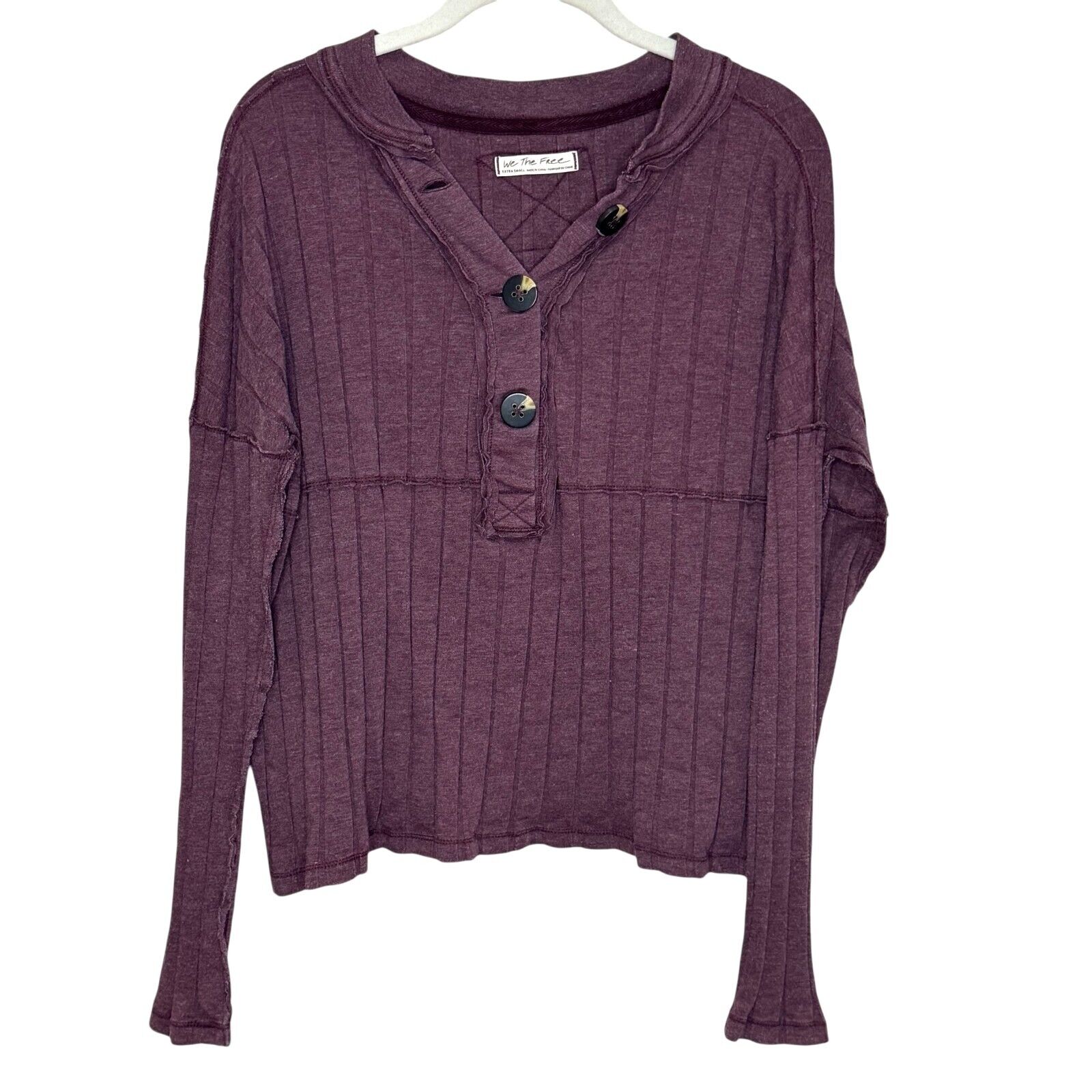 We The Free People In The Mix Henley Top Size XS Purple Magic Berry - Flair - Style