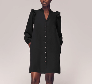 Whistles Dress Womens UK12 US8 Katie Button Through EcoVero Ruffle Long Sleeve - Flair - Style