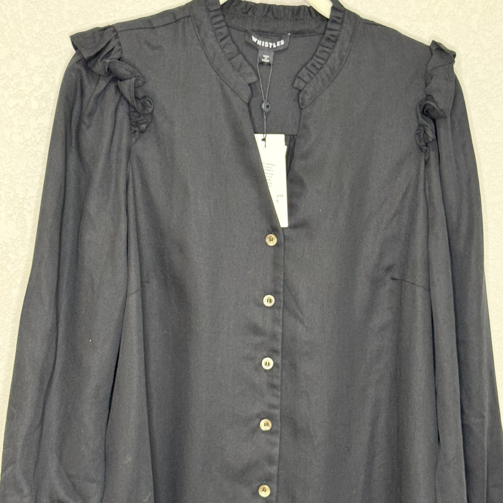 Whistles Dress Womens UK12 US8 Katie Button Through EcoVero Ruffle Long Sleeve - Flair - Style