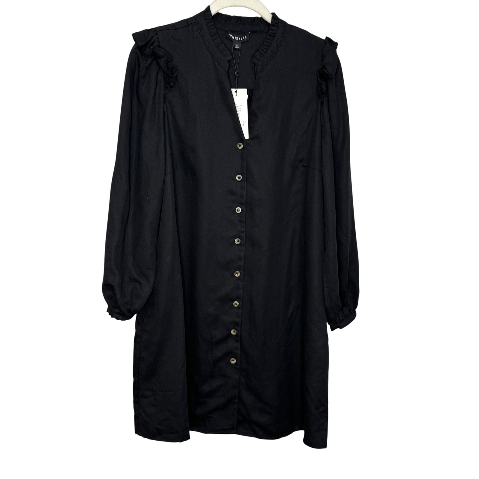 Whistles Dress Womens UK12 US8 Katie Button Through EcoVero Ruffle Long Sleeve - Flair - Style