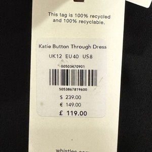 Whistles Dress Womens UK12 US8 Katie Button Through EcoVero Ruffle Long Sleeve - Flair - Style