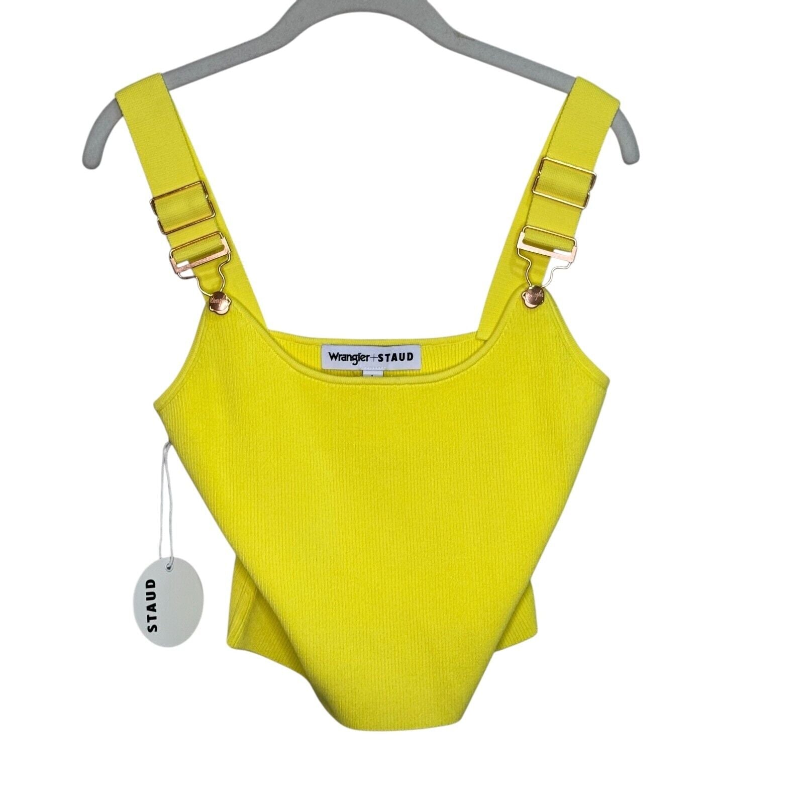 Wrangler + STAUD Tank Top Size Large NEW Yellow $145 The Overall Knit Top - Flair - Style