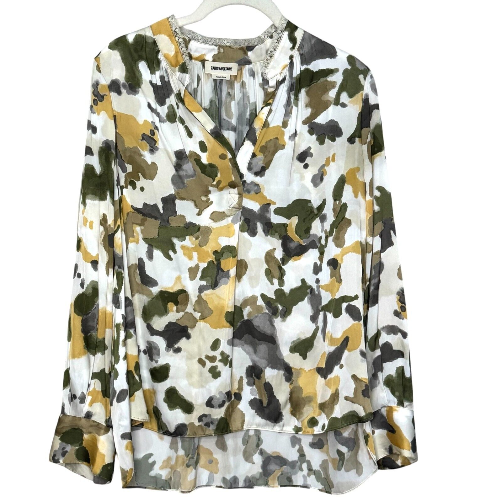 Zadig & Voltaire Size Small Tink Camou Long Sleeved High Low Blouse - Flair - Style