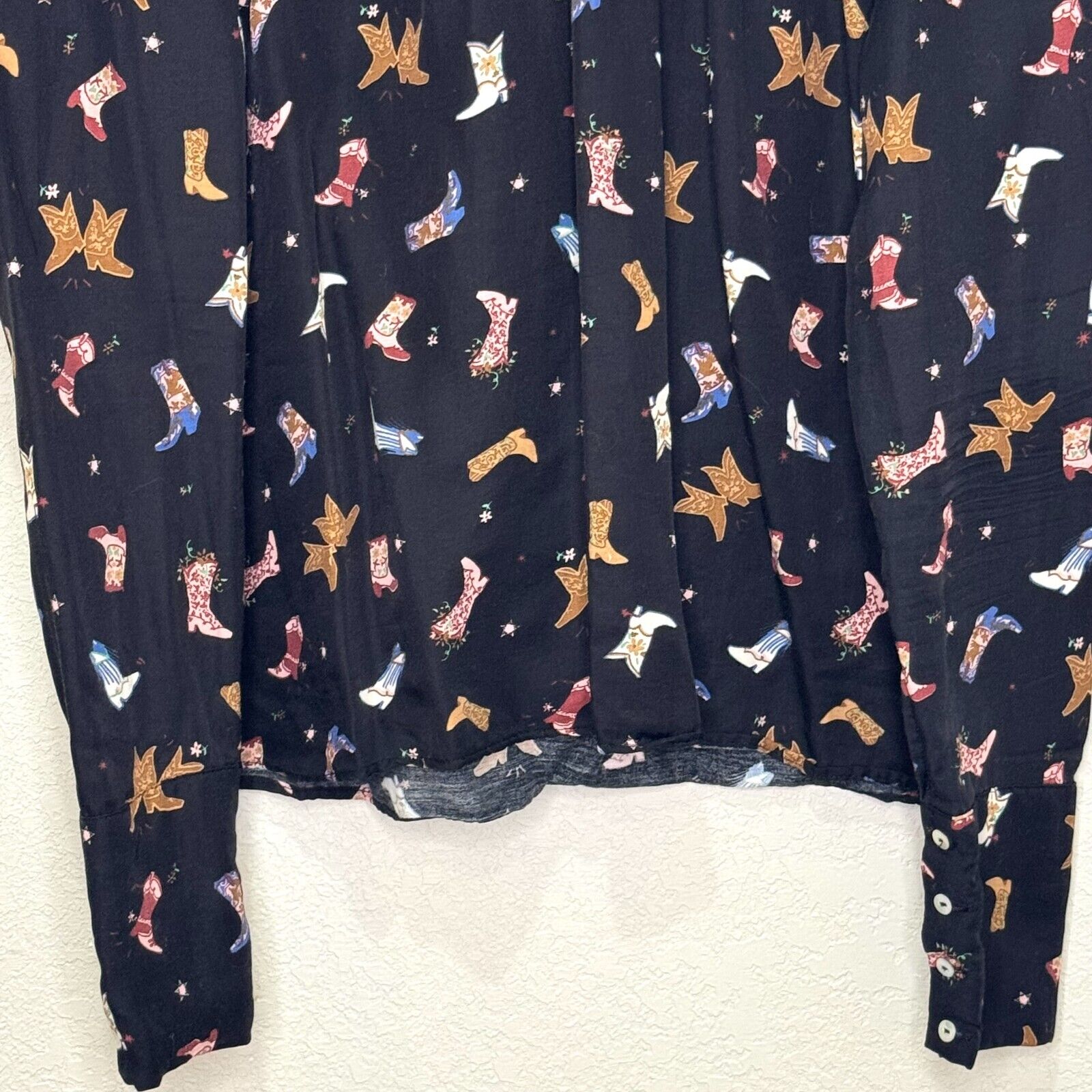 Zara Blouse Top Womens Size XS Western Cowgirl Boots Tie Back - Flair - Style